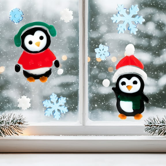 Northlight 8-Piece Penguin and Snowflake Gel Christmas Window Clings, 7.75"
