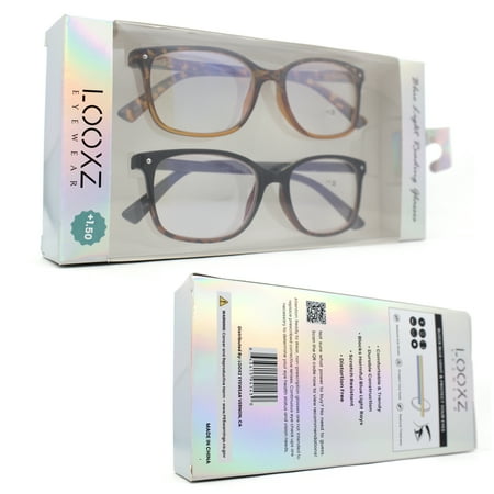 Classic Rectangle Horn Tortoise Blue Light Filtering Reading Glasses [2 pair] +1.5