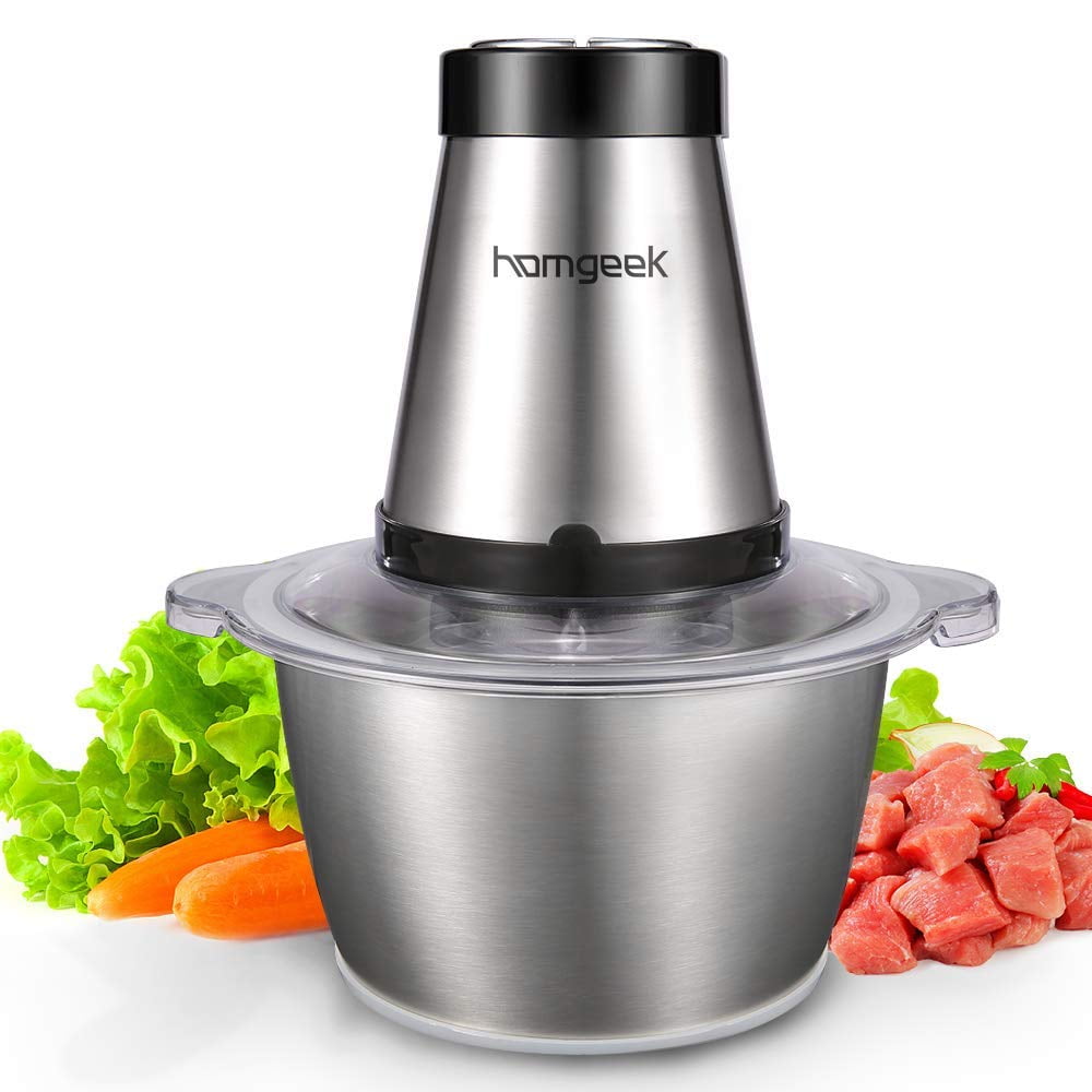 homgeek Food Processor, Mini Meat Grinder for Sausage Stuffer, Food Chopper with 4 Blades, Meat