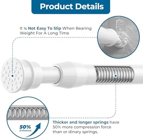 Spring Tension Curtain Rods Short Tension Rod (White,28" to 38"-3Pcs)