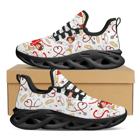 

Yikeluo Hot Selling Women Sneakers Shoes Cute Cartoon Nurse Medical Printing Flats Shoes for Ladies Breathable Platform Footwear