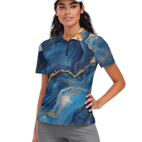 Whosucclay Elastic Tennis Shirts, Marble Pattern Design Polyester Skin Friendly Moisture Wicking Polo Shirts for Golf Bowling Hiking Size Medium