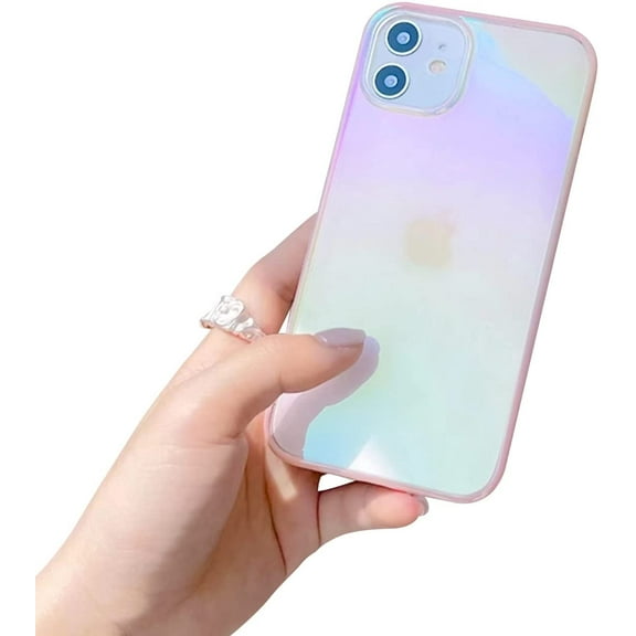 Compatible for iPhone 12 Case,iPhone 12 Pro Case,Colorful Clear Rainbow Glitter Bling Design TPU and PC Protection Case for Women Girls for iPhone 12/12 Pro-Pink