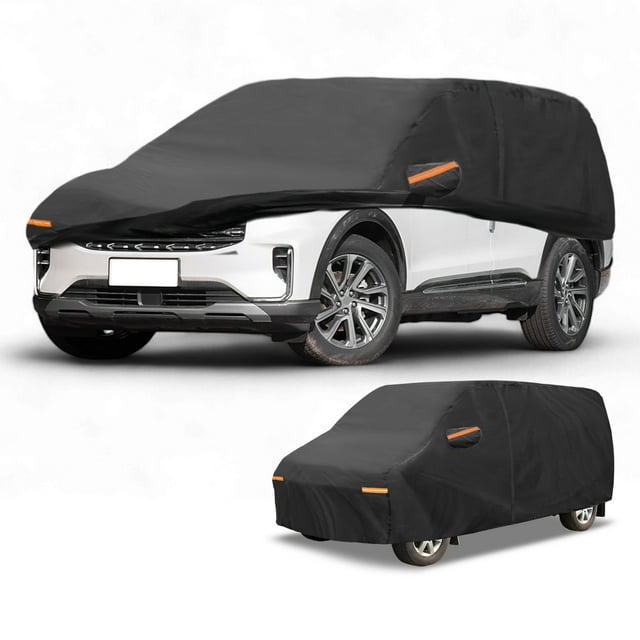 Funda para auto impermeable para todo clima, protección exterior contra el sol y la lluvia, con tiras reflectantes, negra para Ford Explorer