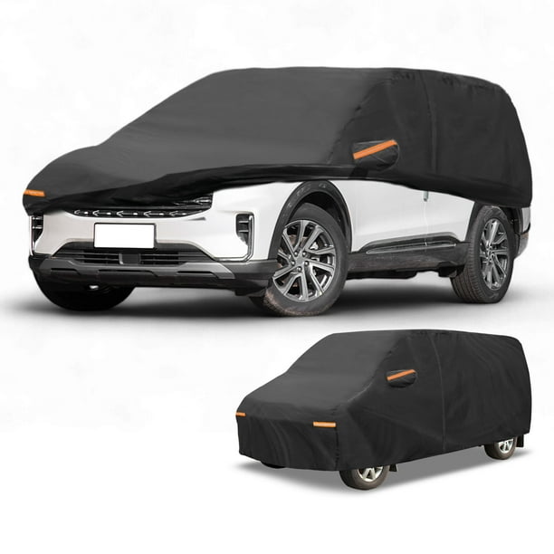 Funda para auto impermeable para todo clima, protección exterior contra el sol y la lluvia, con tiras reflectantes, negra para Ford Explorer