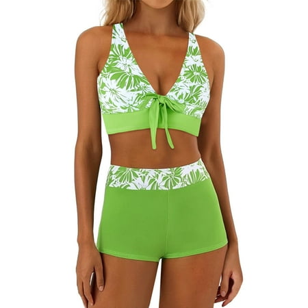 Women s Bikini Sets High Waisted 2 Piece Swimsuit V Neck Push Up With Boyshorts Swimming Pool Bathing Suit For Women Swimwear Green XXL