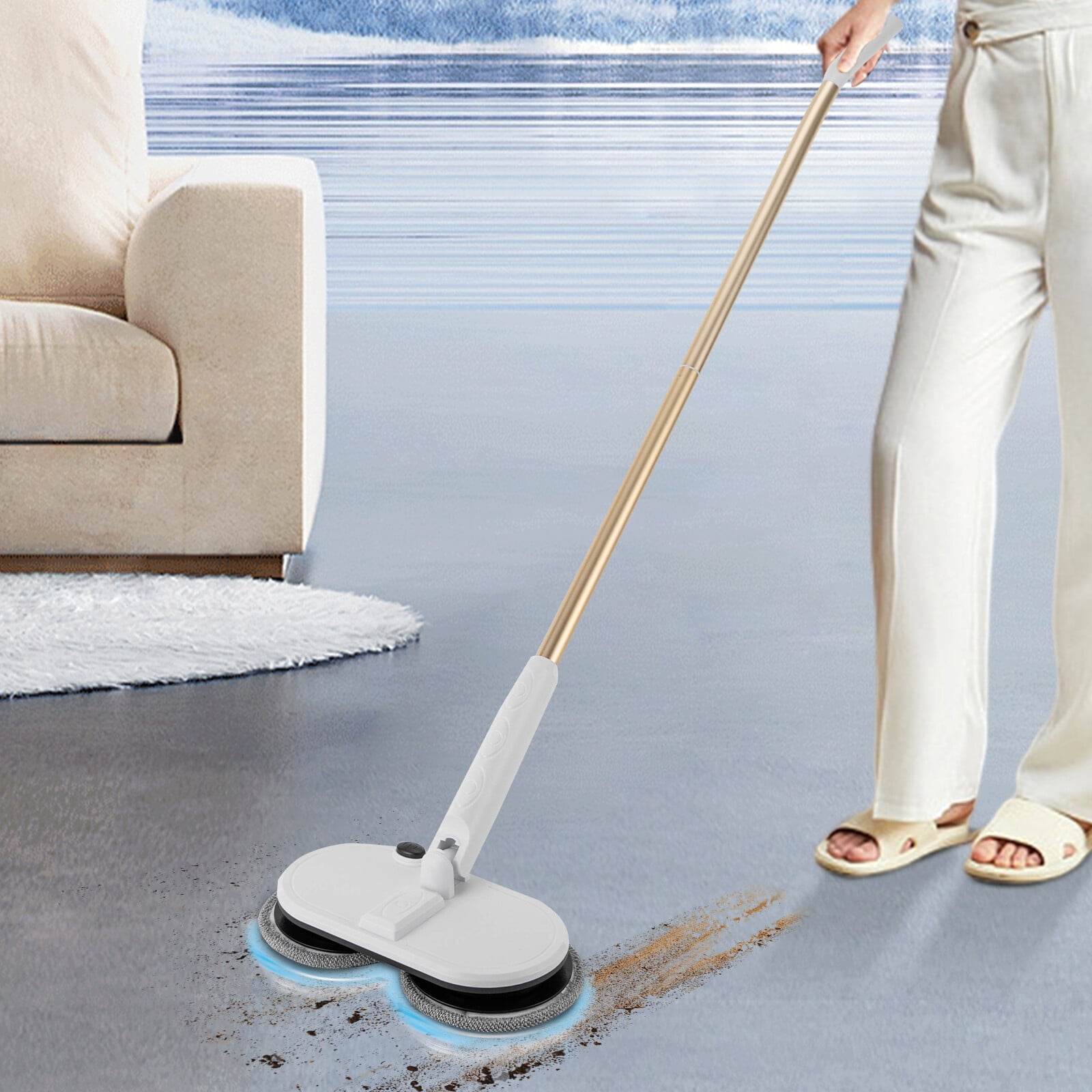 Dual Spinning Scrubber Cordless Electric Mop Spin Mop for Home Floor Cleaning White for Kitchen, Bedroom