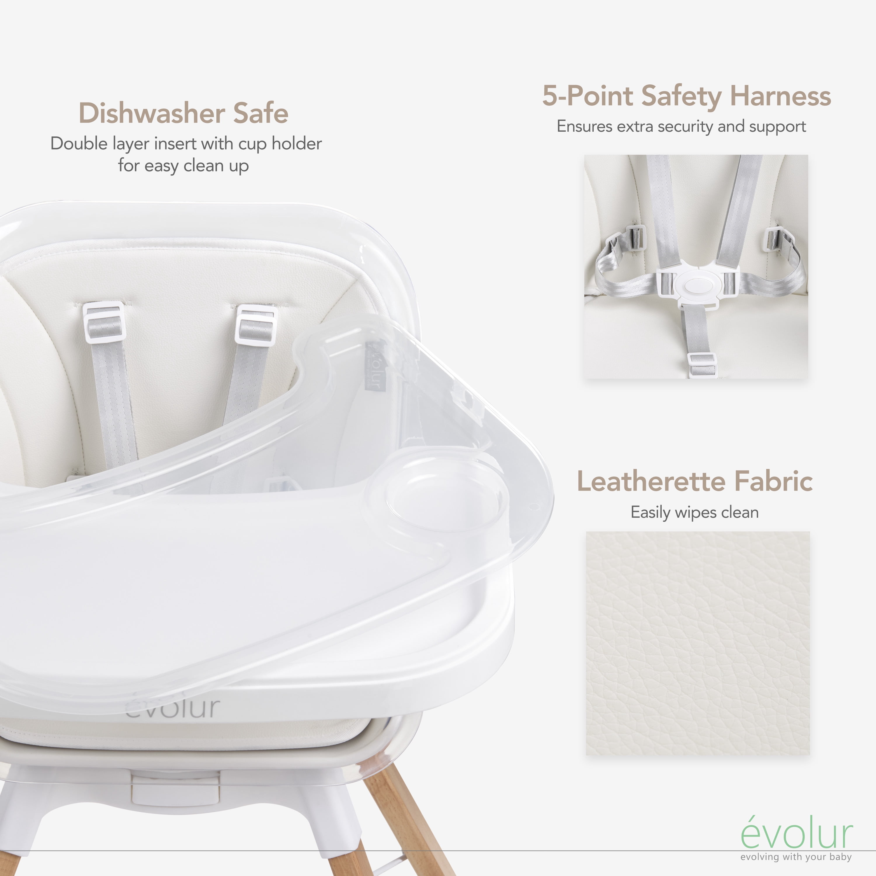 Evolur Bloom High Chair Panna Cotta , 360° Rotating Seat, Easily Converts to Adult Stool, Adjustable Foot Rest, Adjustable & Removable Tray Baby High Chair