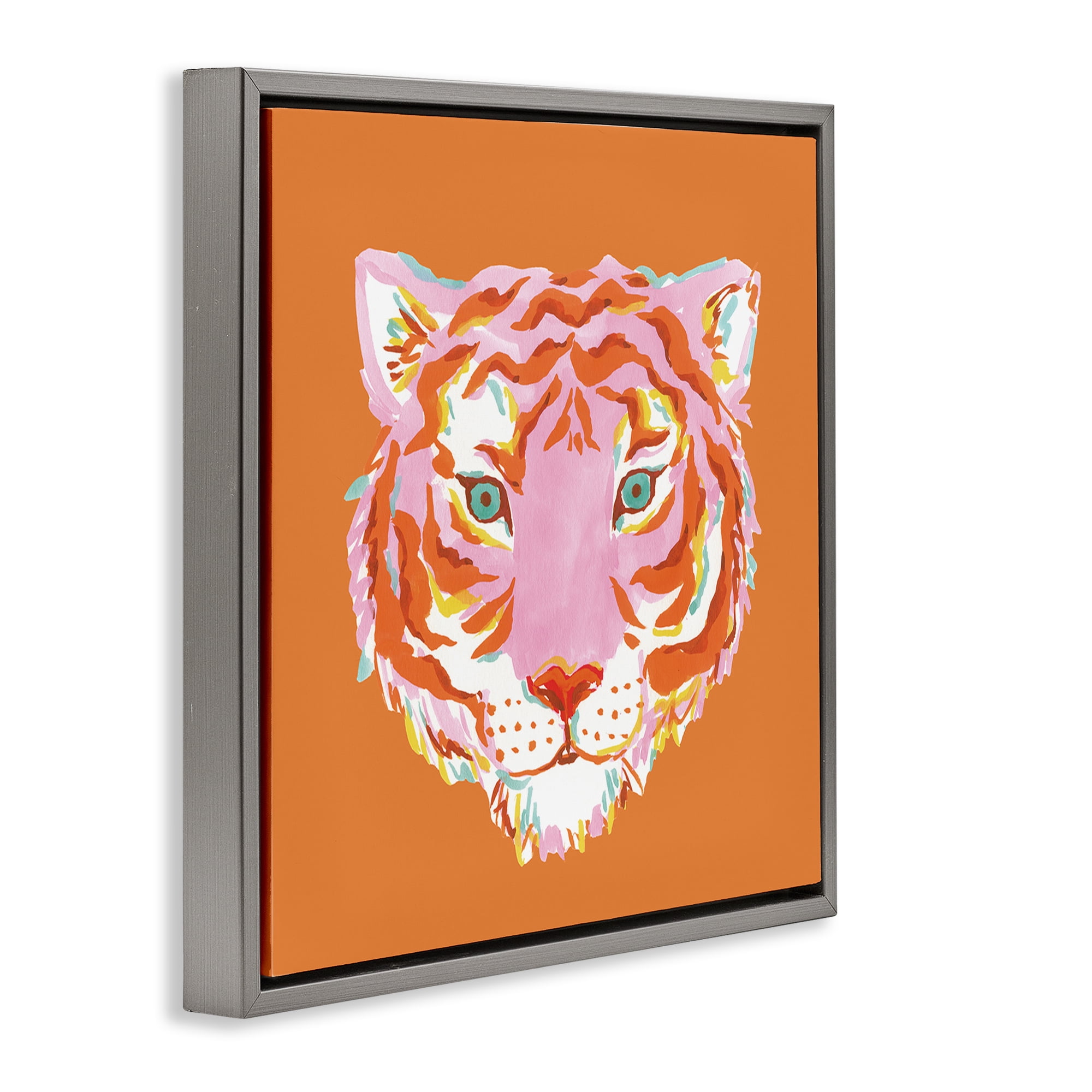 Stupell Industries Fun Bold Orange Tiger Gray Framed Floater Canvas Wall Art, design by Karolina Sato