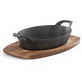 thumbnail image 2 of MegaChef Mini Cast Iron Oval Pan with Wood Tray, 2 of 6