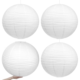 12 Pack 12 Inch White Paper Round Lanterns - Party Wedding Decoration, Hanging Tissue Paper Lanterns With Metal Frame