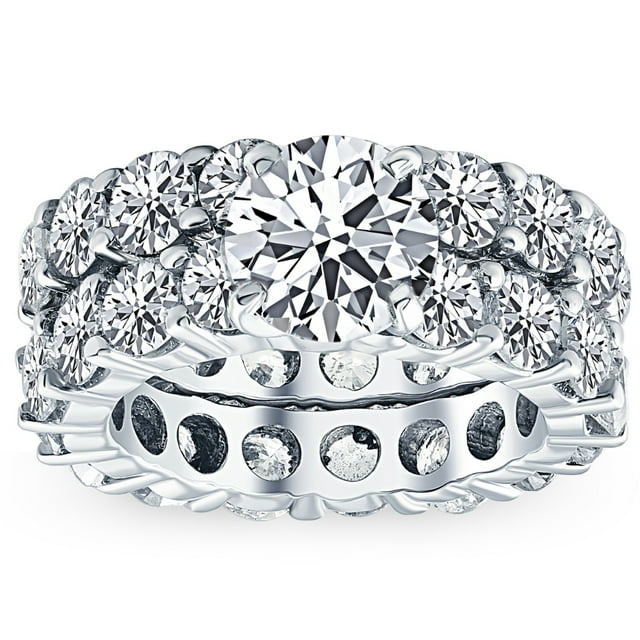 Bague de Fiançailles Éternité Diamant 9 1/2ct Ensemble de Mariage Or Blanc 14k