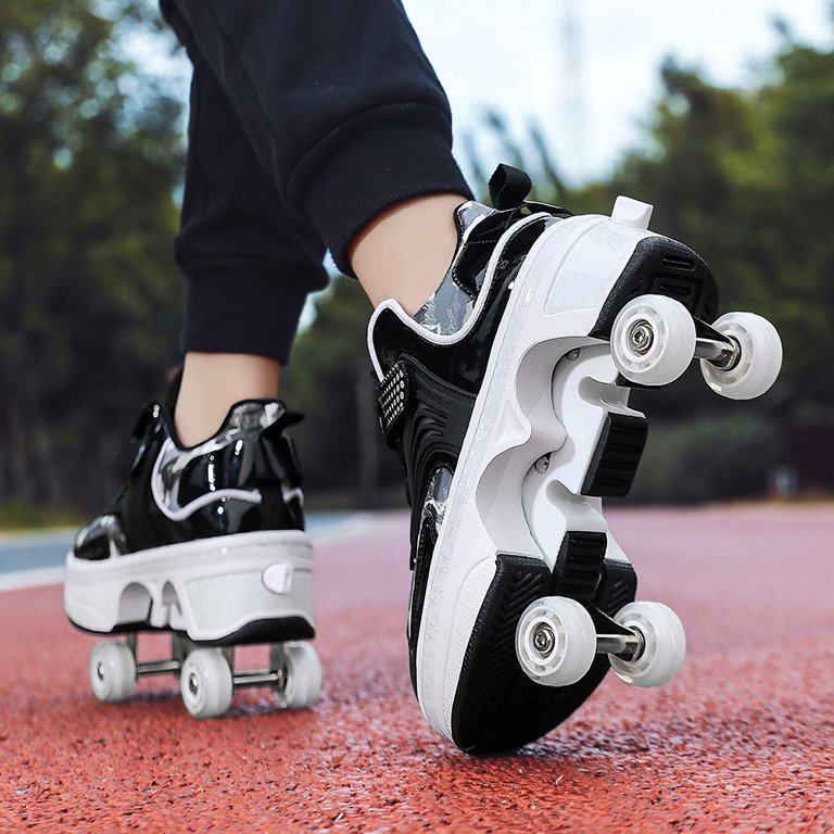 XUDREZ High-Top Roller Skates For Women & Men - PU Leather Double-Row Skates With ABEC-9 Bearings & Flashing Wheels, Includes Bag (Sizes 37-45)