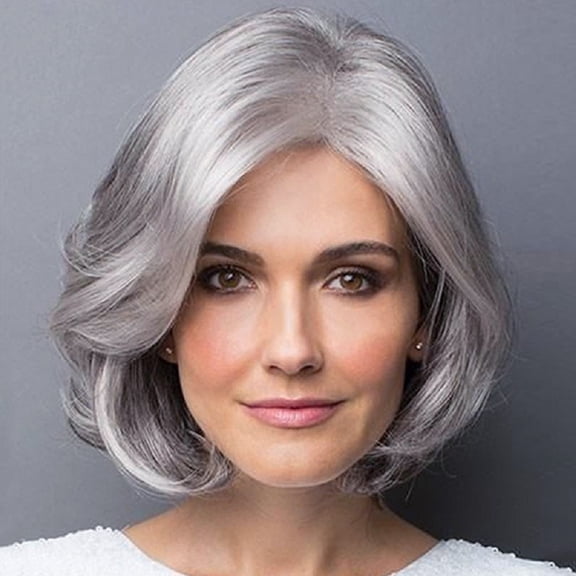 Nonivsa 10 inch Silver Gray Short Wavy Bob Wig for Women, Side Part Layered Synthetic Wig for Daily Wear, Cosplay and Parties