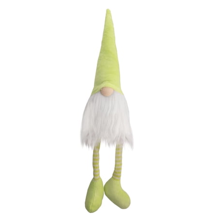 14.75 Large Lime Green and White Striped Gnome Spring Decoration