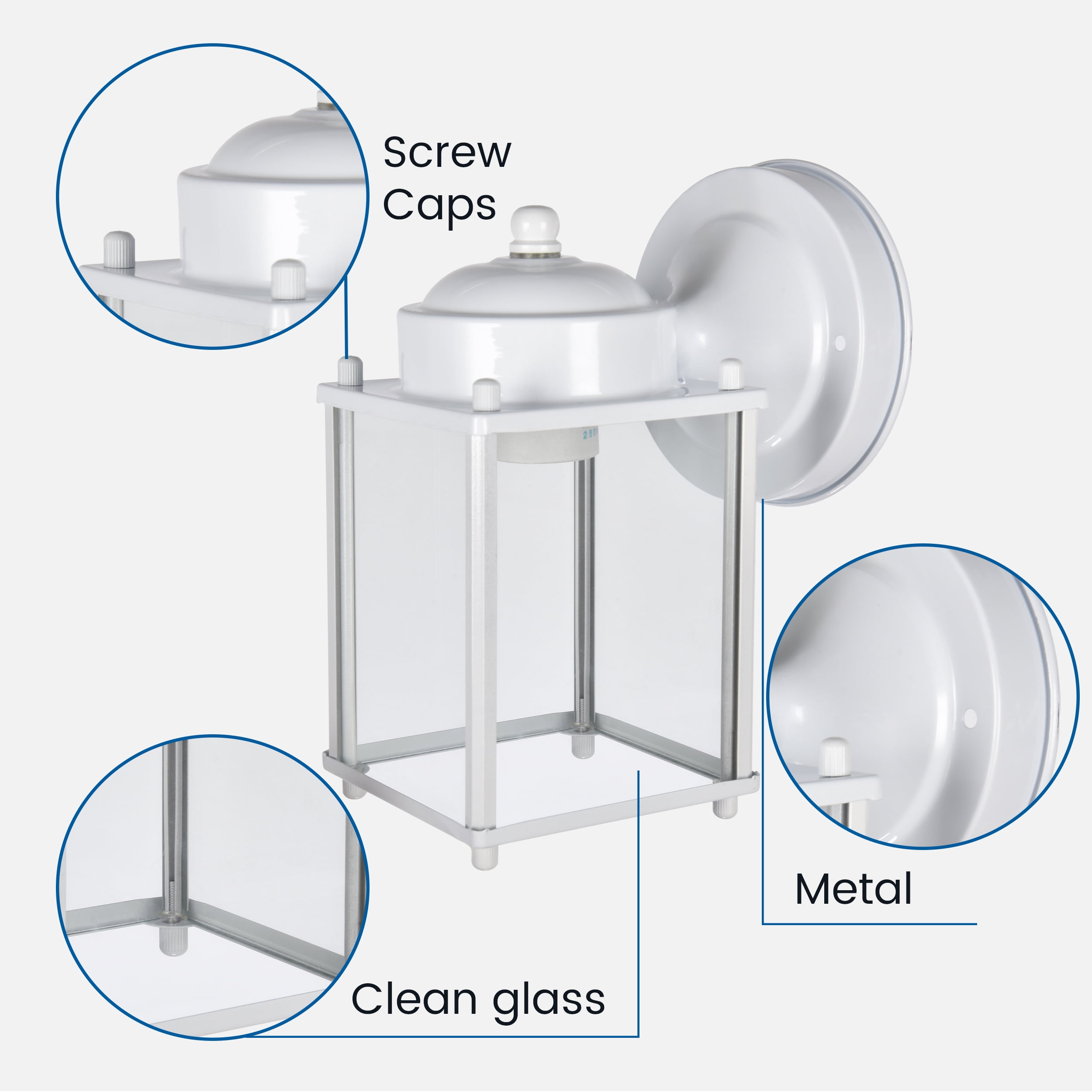 Mainstays 8" Classic White Outdoor Wall Light, Metal Fixture Clear Glass Lens, Bulb Not Included