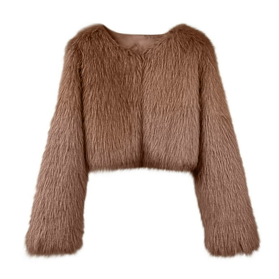 HongQid Women's Winter Coats Cropped Jacket Faux Fur Long Sleeve Shaggy Warm Outerwear Fall Clothes