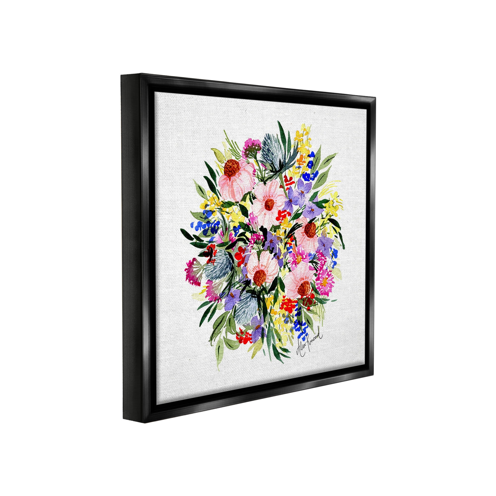 Stupell Industries Vivid Blooming Bouquet Botanical & Floral Painting Black Floater Framed Canvas Art Print Wall Art, 18 x 18