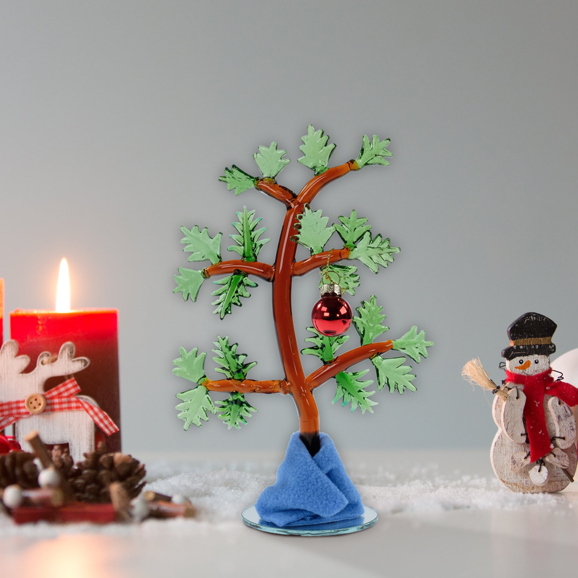 Peanuts Charlie Brown Glass Christmas Tree – Holiday Tabletop Tree