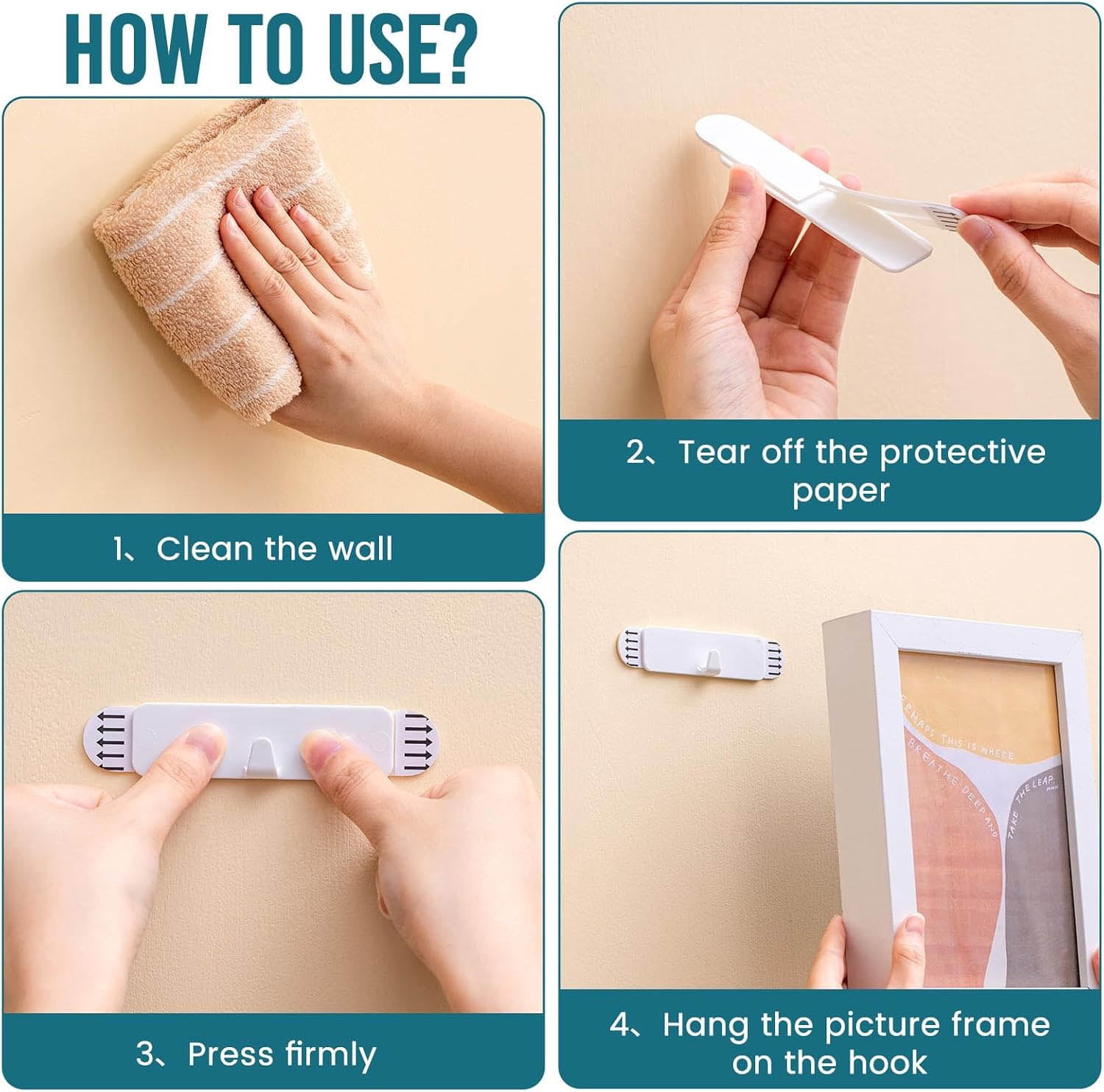 Picture Hangers, Adhesive Hanging Hooks Without Nails, No Damage Sawtooth Hangers for Wall
