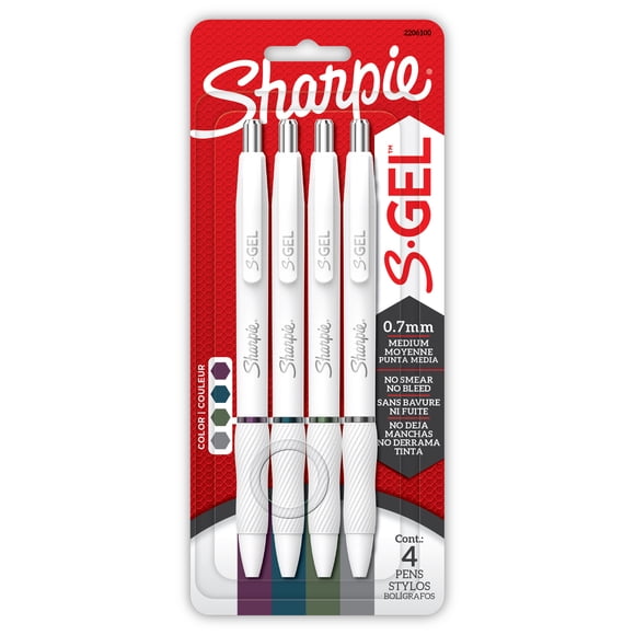Sharpie S-Gel, Gel Pens, Pearl White Fashion Barrel, Medium Point (0.7 mm), Rich Dark Ink Colours, 4 Count