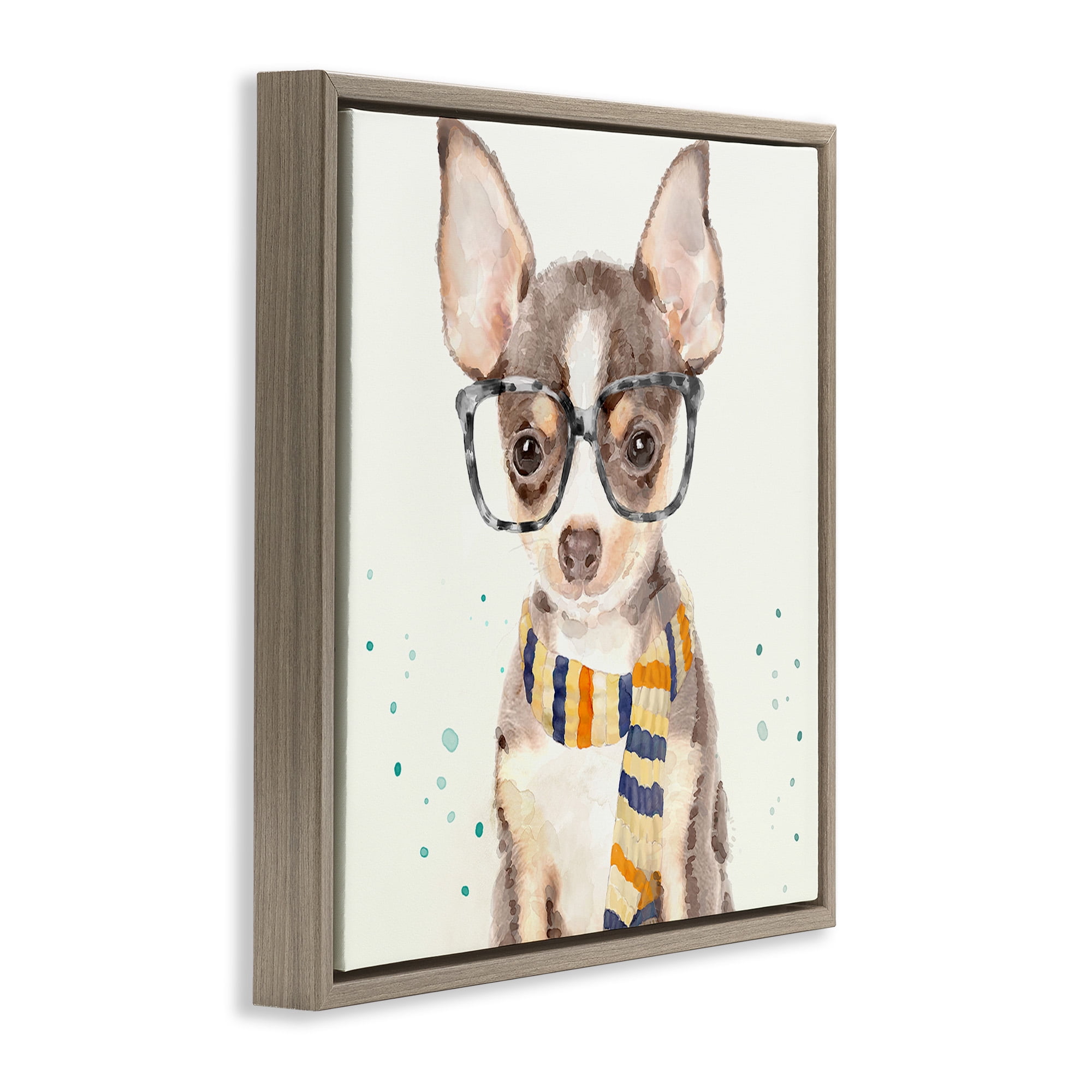 Stupell Industries Hipster Chihuahua Puppy Watercolor Animals & Insects Painting Brown Floater Framed Canvas Art Print Wall Art, 18 x 18