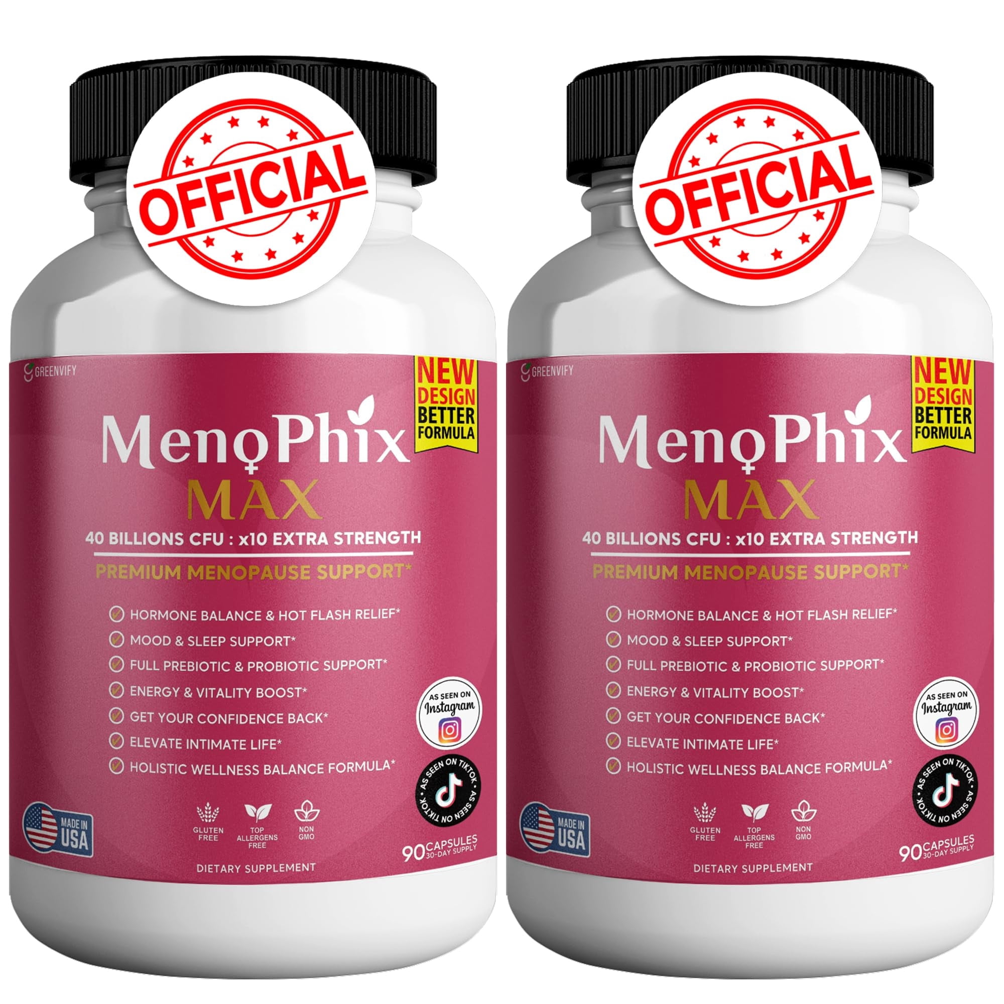 MenoPhix Max Premium Menopause Support Supplement, 40 Billions CFU, Extra Strength, 180 Capsules (2)