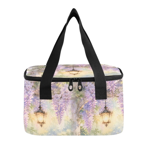 6L Insulated Lunch Bag Square Handheld Cooler Tote Purple Wisteria Lamp Art Reusable Thermal Bag with Polyester & Aluminum Lining for Work Picnic Travel