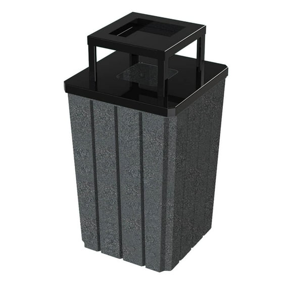 Sturdy Essentials 32 Gallon Square Slated 100% Recycled Plastic Heavy Duty Outdoor Trash Can with Ashtray Top Lid - Dark Granite