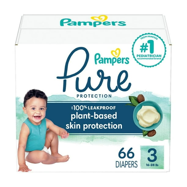 Pañales Pampers Pure Protection, tamaño 3, 66 unidades, para bebés
