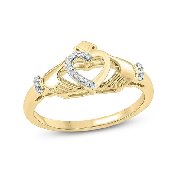 Cali Trove Diamond Claddagh Ring for Women, 1/20 CTTW, 14KT Gold Vermeil Over Sterling Silver, Irish Love and Friendship