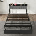 thumbnail image 6 of Upholstered Platform Bed Frame with Charging Station, Storage Drawers, Tall Headboard, Heavy Duty Steel Slats, No Box Spring Needed, Full, Black, 6 of 7