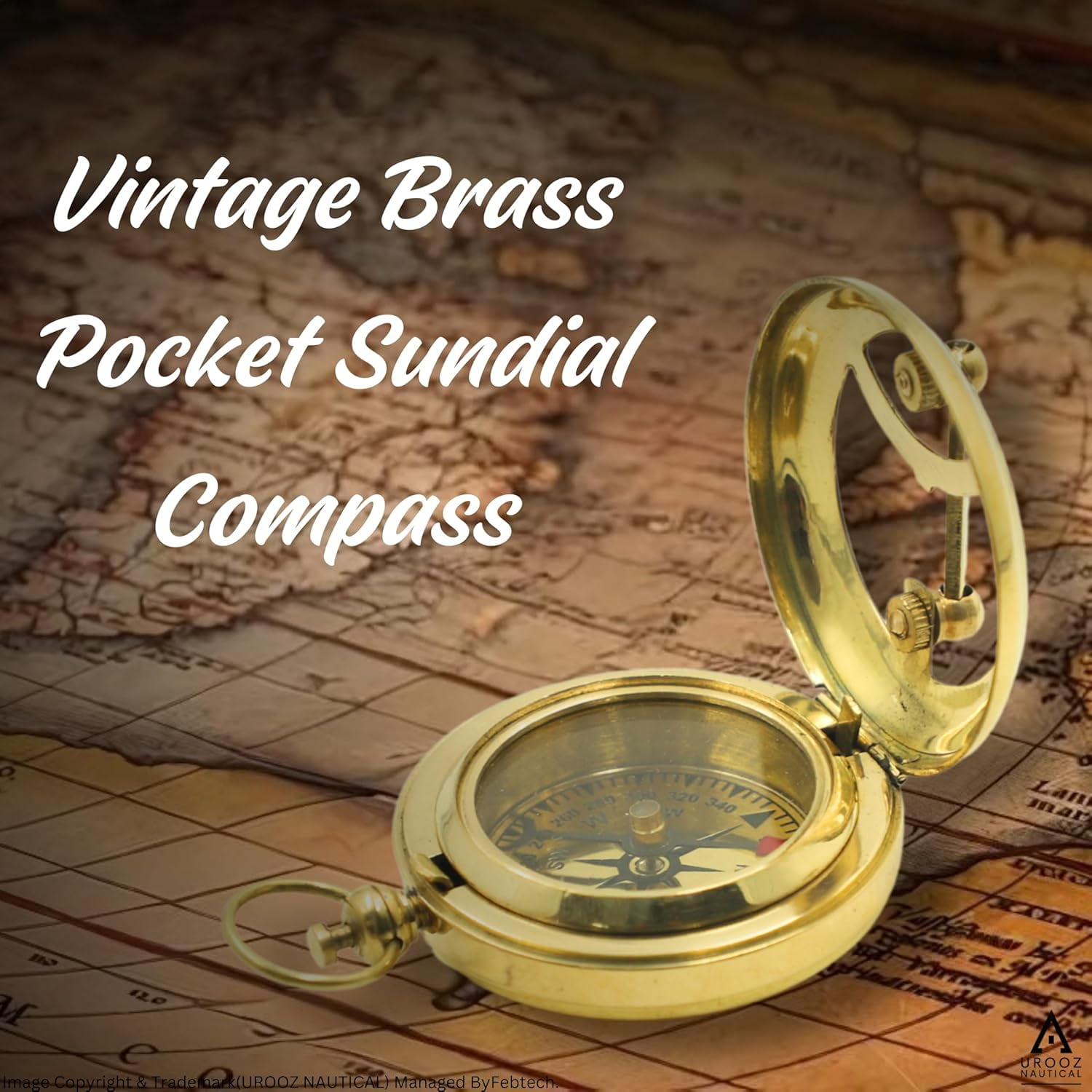 Solid Brass Sundial Compass in Leather Case | Pocket Chain Compass Graduation Day Gifts for Men, Birthday Gifts for Men/Boys, Father to Son Gifts, Baptism Gifts for Boys