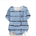 thumbnail image 2 of Xuyuer Women's Fashion Casual Random Stripe Print Short Sleeve Linen-Like Button T-Shirt Top - Cute Blouse, Short Sleeve Tops for Women, Business Casual Tops, Summer Tops, 2 of 4