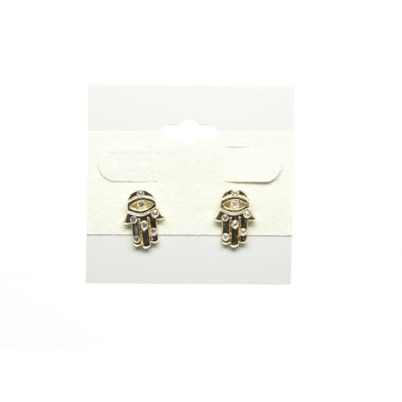 Hamsa Fatimas Hand Gold Plated Fashion Earring with Cubic Zirconia