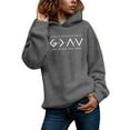 thumbnail image 3 of HNMKIU Womens Hoodies Fashion Pullover Solid Color Long Sleeve Round Neck Graphic Letter Print Casual Tops for Women Dark Gray_001,XL, 3 of 4