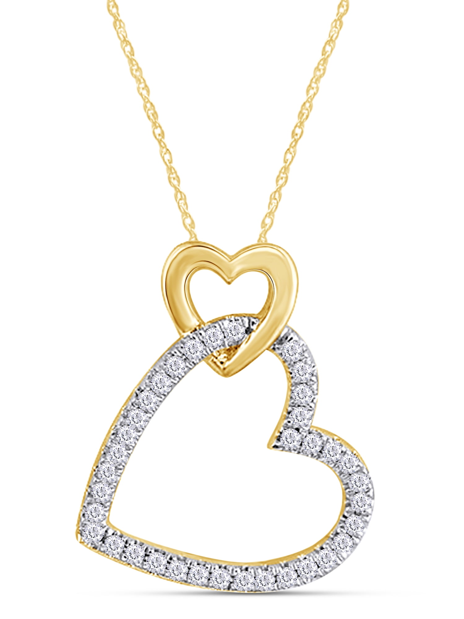 TrioStar Round Diamond 14K Yellow Gold Finish Love Heart Pendant Valentine Gift for Her