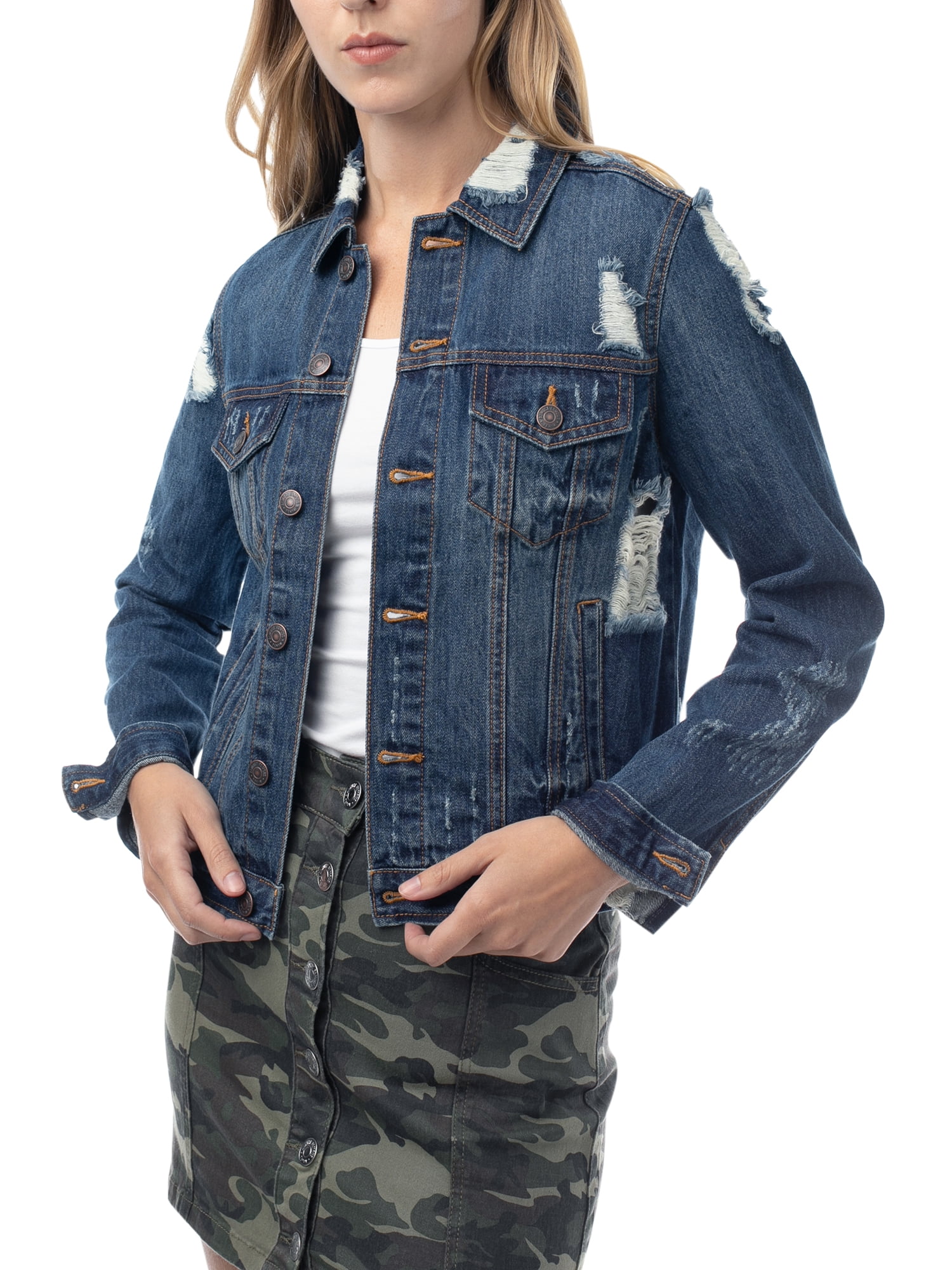 Juniors Denim Destructed Trucker Jacket 