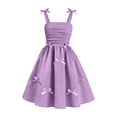 thumbnail image 5 of Ticikt Girls Dresses Ruched Smocked Back Bow-Tie Straps Sleeveless Flowy Trim Summer Boho Beach/Party Sundress,Color:Purple,Size:4-5 Years, 5 of 6