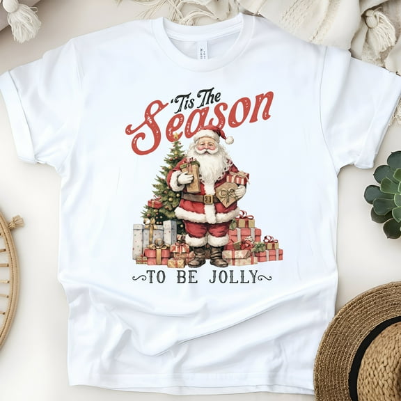 Santa Claus Graphic T-Shirt | Vintage Holiday Tee for Men Women Kids, White, Size S