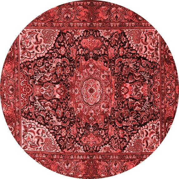 Ahgly Company Indoor Round Medallion Red Traditional Area Rugs, 7' Round