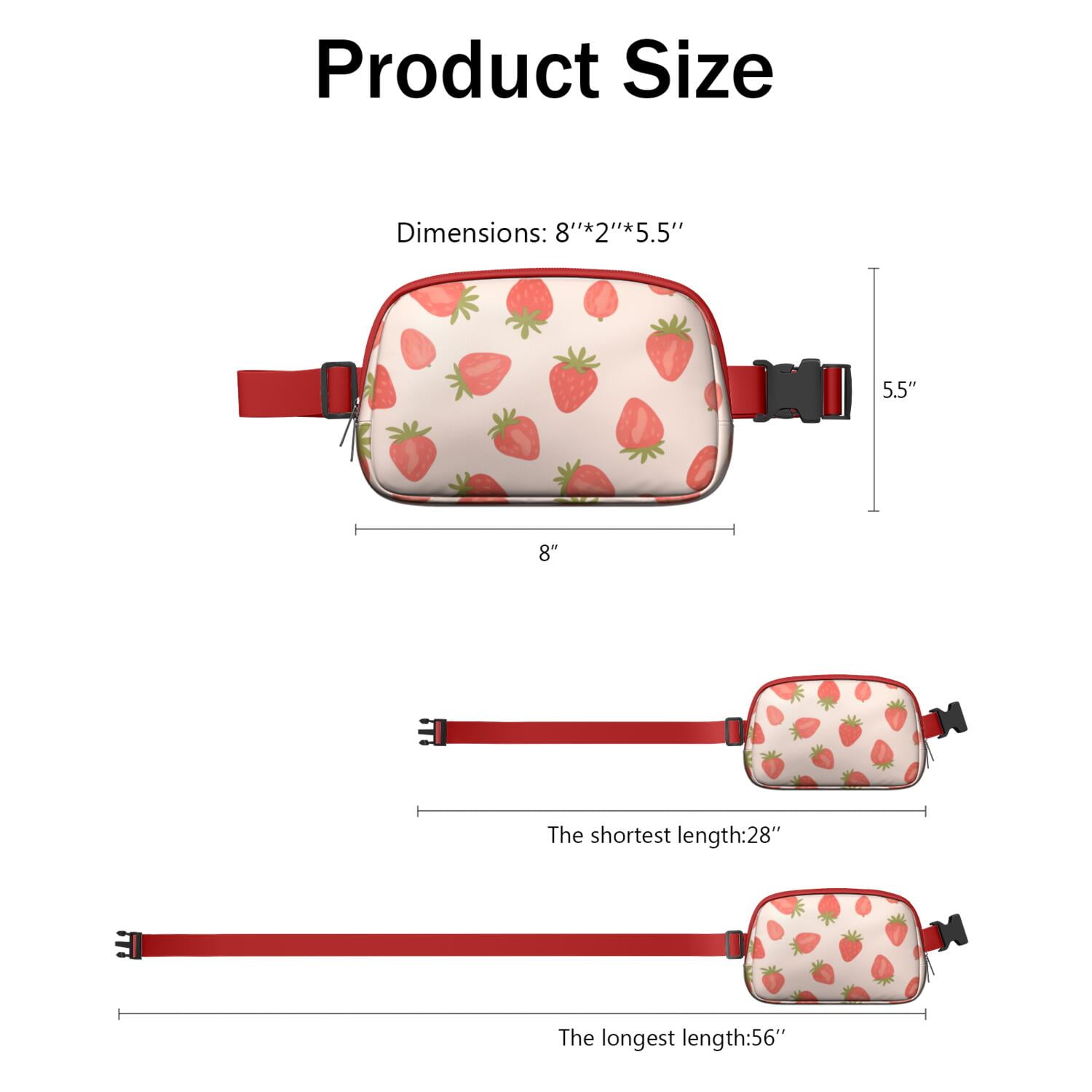 Fanny Pack Strawberry Fruit Belt Bag Sporty Waist Pack for Women Casual Waist Packs with Adjustable Strap Waterproof Belt Bag for Workout Running Travelling