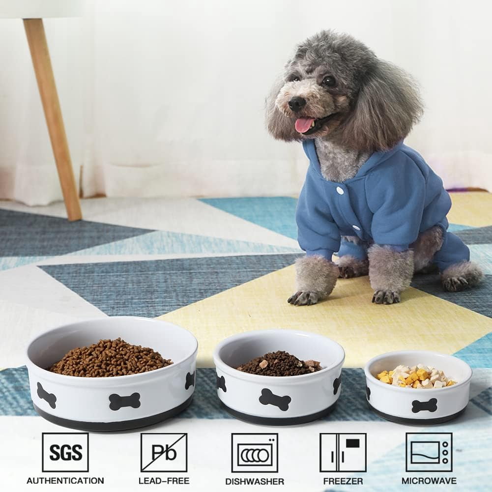 Ceramic Dog Bowls with Bone Pattern, Dog Food Dish for Medium Dogs, Porcelain Pet Bowl for Water 35 Fl Oz (Fog Blue)