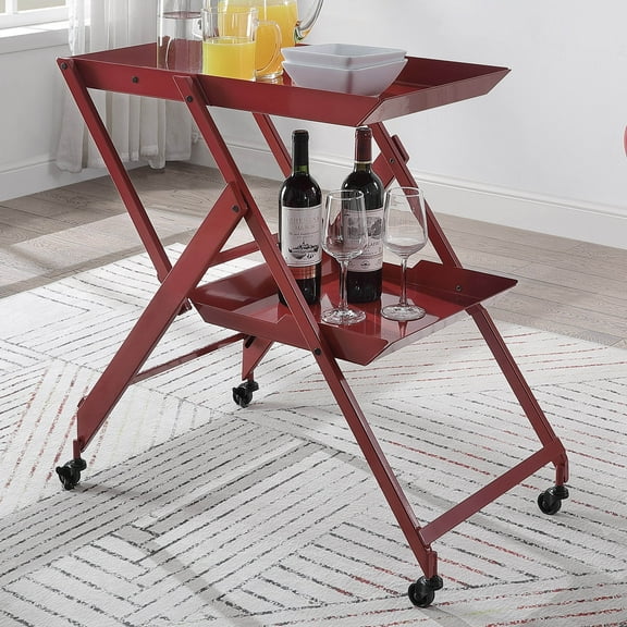 Zonnie Foldable Metal Serving Cart with Wheels, Red