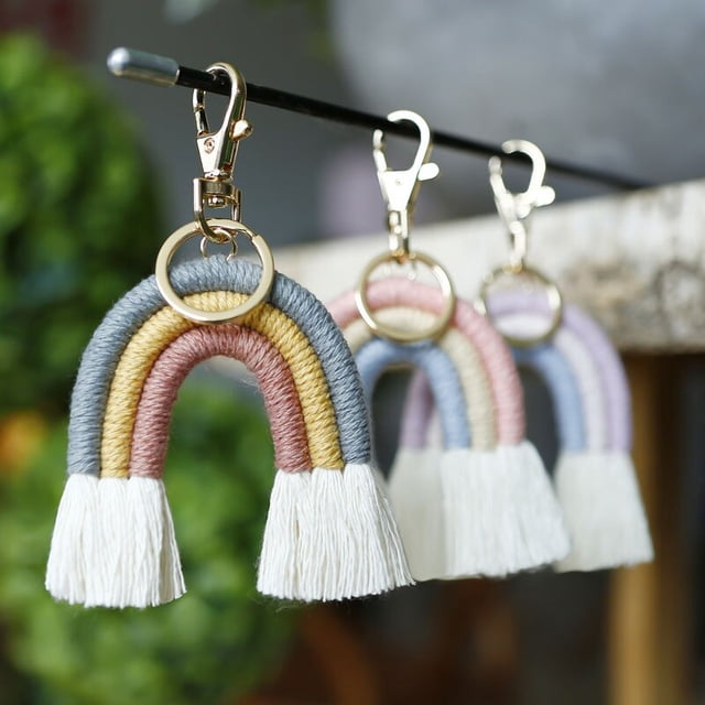 Rainbow Macrame Tassel Keychain Keychains Women Handmade Weaving Rainbow Key Chain Cute Keychain Pendant Keyring heqiyong LED