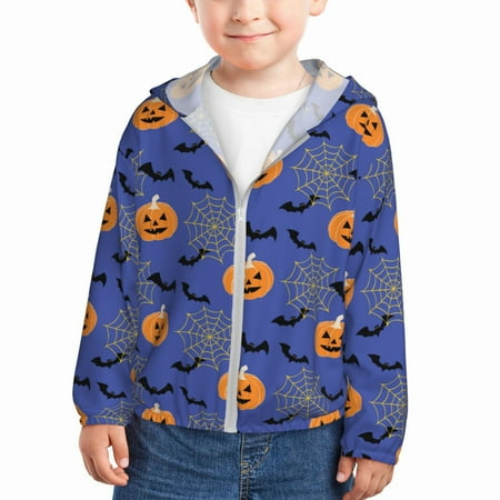 

Sun Hoodie for Kids Halloween bats Lantern spiderweb Long Sleeve Swim Fishing Shirts Sun Protection Zip Up Jacket Clothing Athletic Hoodie