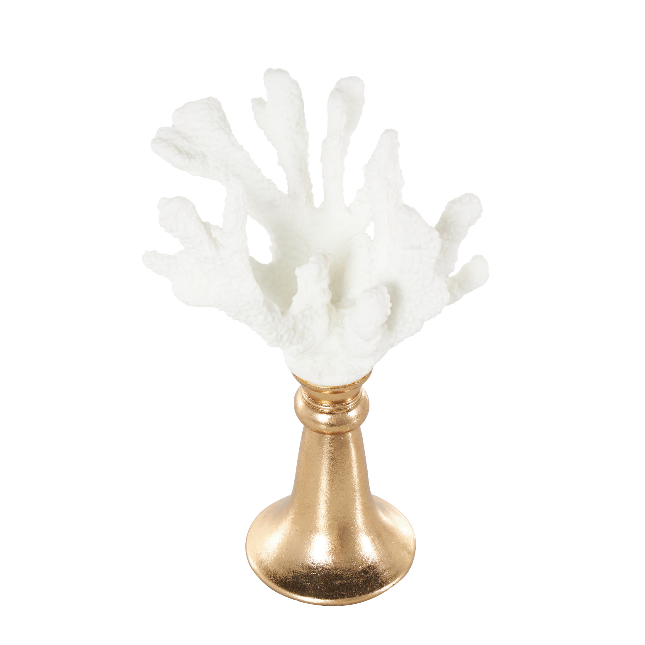 8" x 13" White Resin Textured Coral Sculpture with Round Copper Base, by DecMode