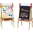 thumbnail image 2 of Qaba Easel for Kids, 3 in 1 Kids Art Easel with Paper Roll, Whiteboard, Chalkboard, Double Sided & Adjustable Height Wooden Toddler Easel, Nature Wood, 2 of 9