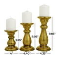 thumbnail image 3 of DecMode 3 Candle Brass Mango Wood Turned Style Pillar Candle Holder, Set of 3, 3 of 8