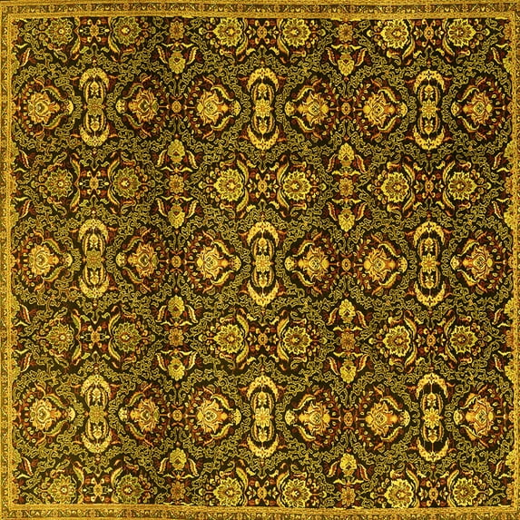 Ahgly Company Indoor Square Persian Yellow Traditional Area Rugs, 4' Square